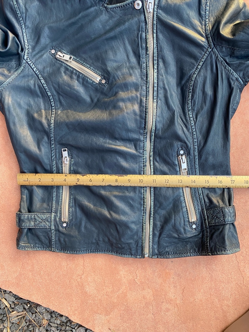 Mauritius Blue Black Leather Moto Jacket Sofia 4RF - Picture 6 of 16